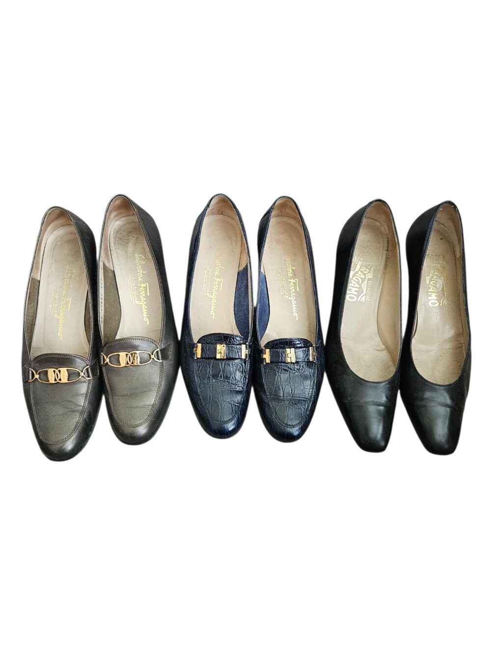 Lot Of Three Pair Of Vintage Salvatore Ferragamo Leather Sz 8 4A Loafers Classic